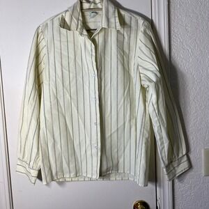 Vintage Girl Scouts USA Long Sleeve Button Down‎ Shirt Cream Striped Size 10